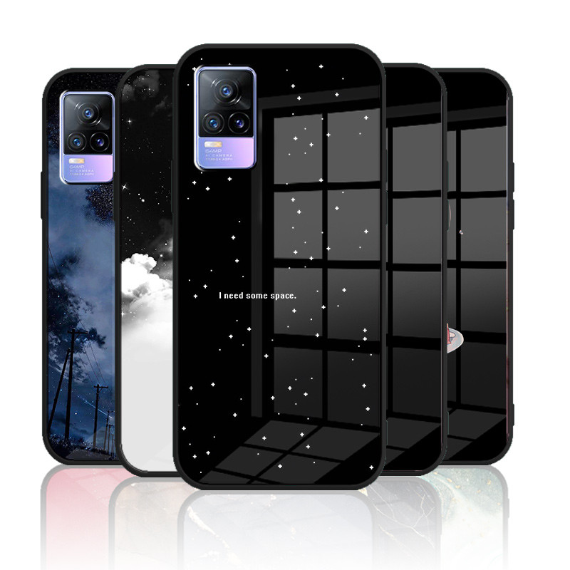 เคสกระจก VIVO V21E 4g / V21 4g V2066 / V21 5g / V21s 5g เคสกระจกนิรภัยฮาร์ดฝาหลังขอบซิลิคอนอ่อน