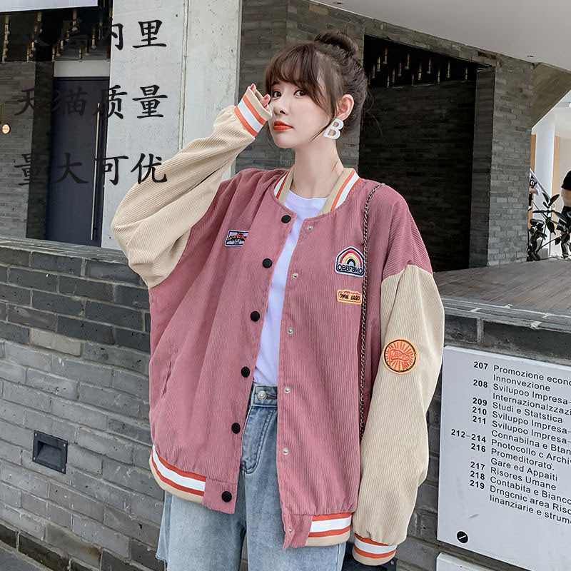 เสื้อโค้ทผ้าลูกฟูกลายปักคู่เสื้อแจ็คเก็ตฮาราจูกุ BF แนววินเทจสไตล์เกาหลีสำหรับฤดูใบไม้ผลิและฤดูใบไม้ร่วง