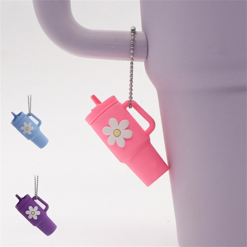 ดอกไม้น่ารักกระติกน้ําร้อนถ้วยพวงกุญแจซิลิโคนขวดน้ําจี้พวงกุญแจผู้หญิงผู้ชายกระเป๋าเป้สะพายหลังอุปกรณ์ ทําเอง