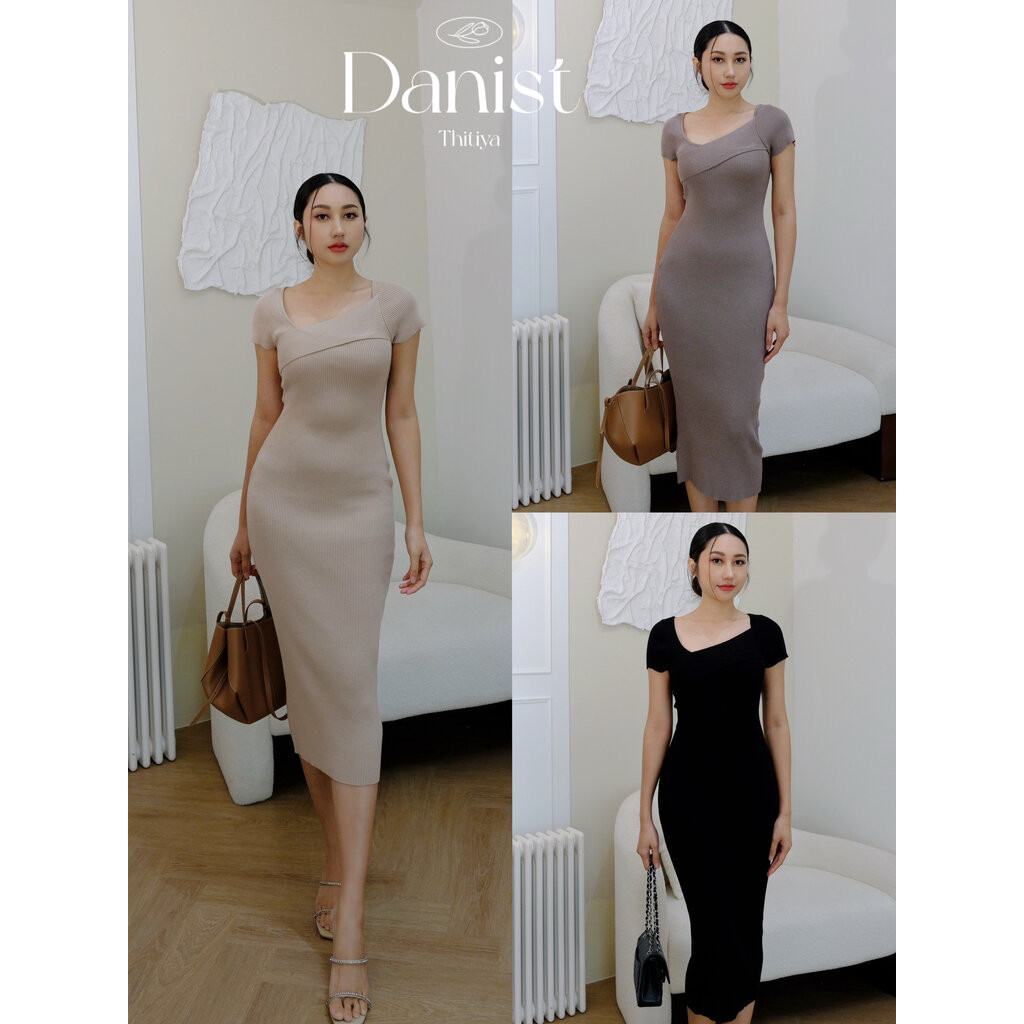 Denist Dress - เดรสไหมพรมแขนกุด อกแต่งผ้าไขว้ สวยดูดีหน้าอกมีเลเยอร์ เป็นชุดที่ใส่ได้ทุกวัน Thitiya