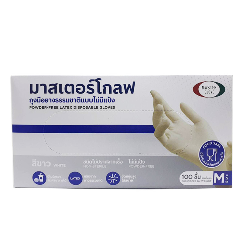 Masterglove ถุงมือยางลาเท็กไม่มีแป้ง ไซส์ M กล่อง 100 ชิ้น