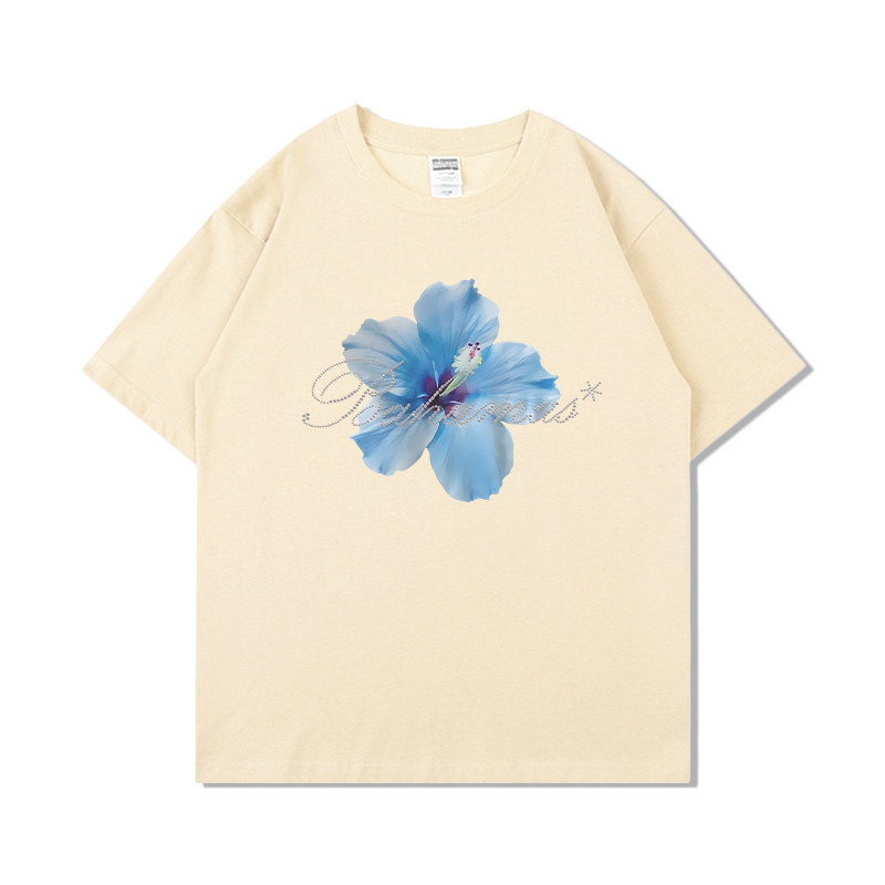 COD✅ (กรุงเทพจัดส่งสินค้า)BOOM Shop ~ Cotton T-shirt，เสื้อยืดแขนสั้นพิมพ์ลายดอกไม้สไตล์อเมริกันวินเทจ #52432 - รูปที่ 3