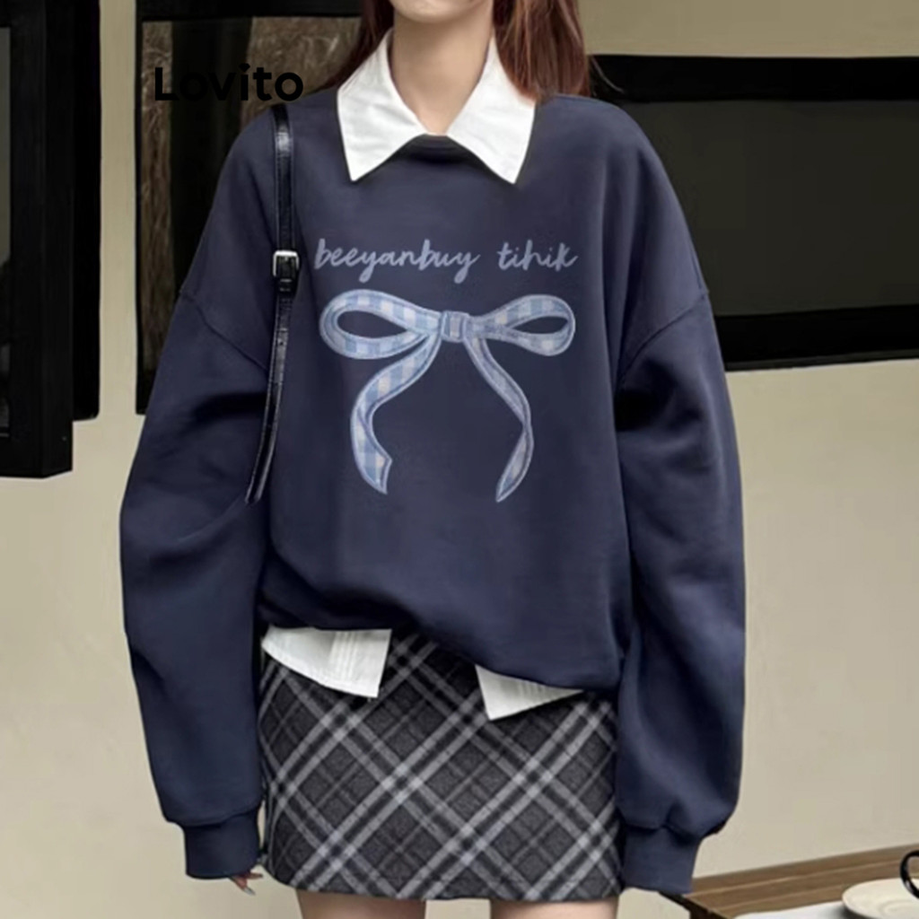Lovito เสื้อสเวตเตอร์โบว์ธรรมดาสำหรับผู้หญิง LNA77733