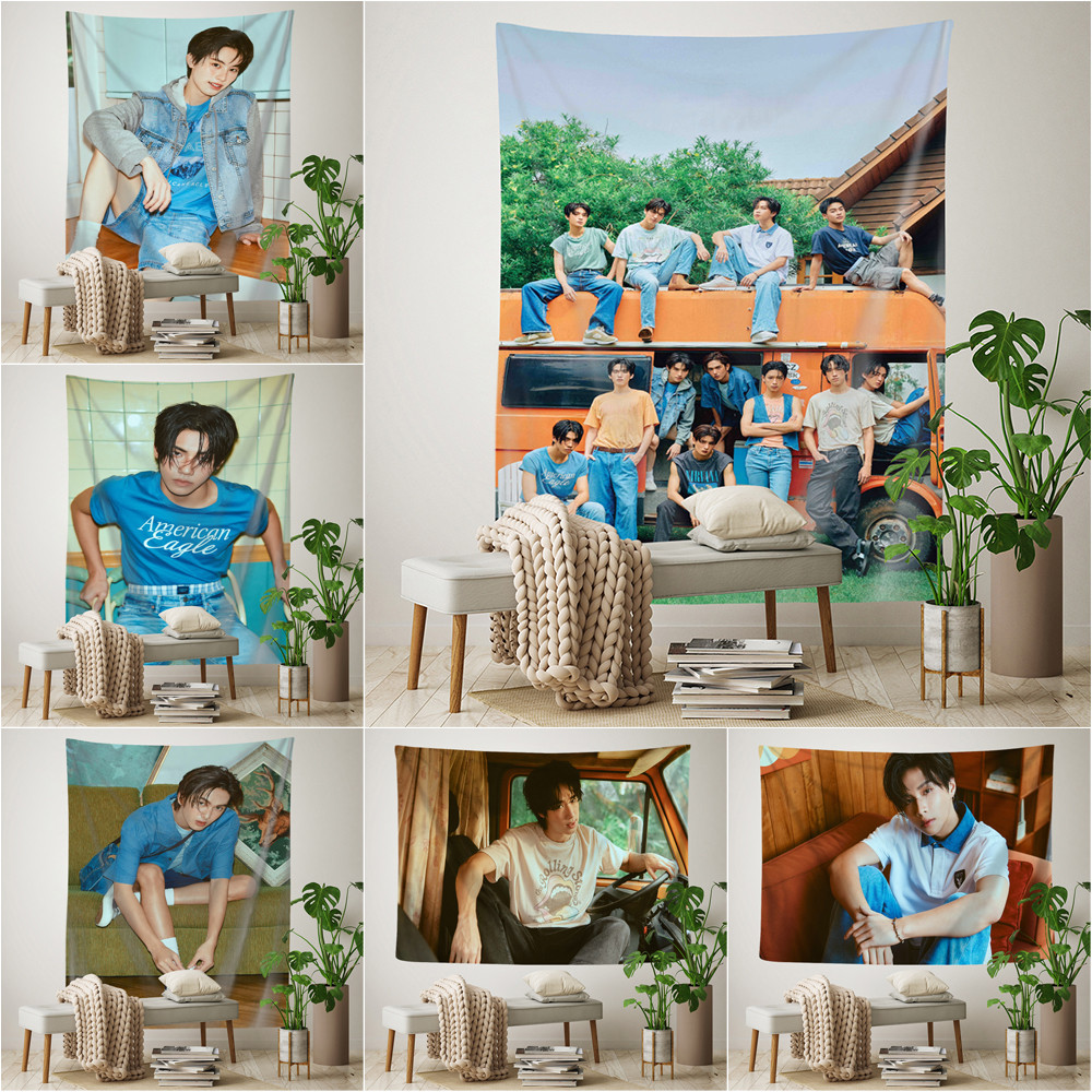 Tpop BUS Tapestry พร้อมคลิปด้านเดียวเส้นใยโพลีเอสเตอร์การพิมพ์ตกแต่ง Tapestries