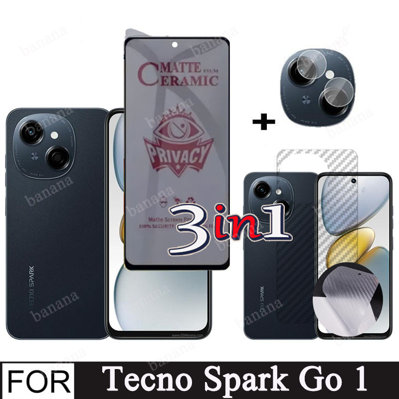 Tecno Spark Go 1 Matte Privacy/เซรามิคฟิล์มนุ่มสําหรับ Tecno Spark Go 2025 2024 Go1 3 in 1 Anti Blue Light Ray กระจกนิรภัยป้องกันหน้าจอและเลนส์กล้องกระจก Protector