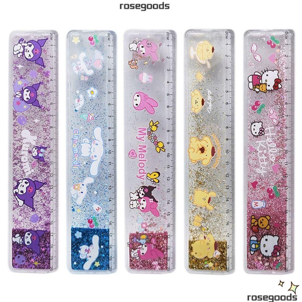 SANRIO ดอกกุหลาบ วัดไม้บรรทัด,20ซม./7.87ใน เครื่องเขียนไม้บรรทัดอะคริลิค, ซานริโอ การ์ตูนอุปกรณ์การเรียนรู้ภาพวาดไม้บรรทัด