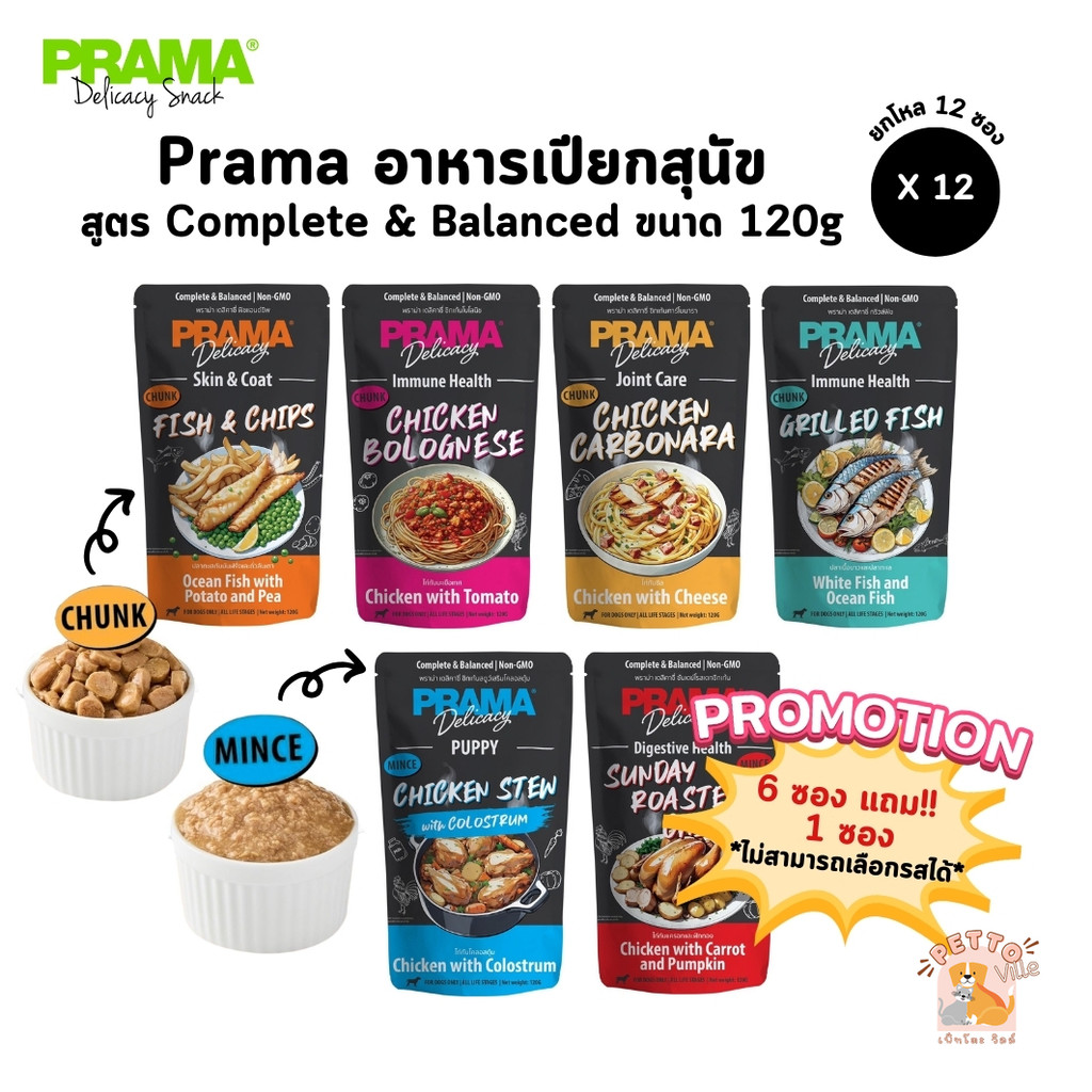 Prama อาหารเปียกสุนัข [12 ซอง] สูตร Complete and Balanced ขนาด 120 กรัม