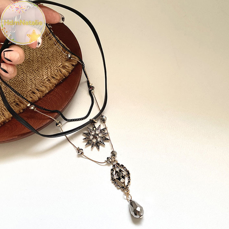 Hdmnatalie Vintage Layered Strap Multi Layeredสร้อยคอผู้หญิงBohemianคริสตัลยาวจี้เครื่องประดับของขวัญTH