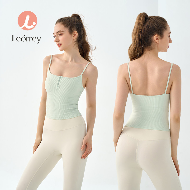 Leorrey-เสื้อโยคะพร้อมแผ่นรองหน้าอก พิลาทิส ฟิตเนส ท็อปส์