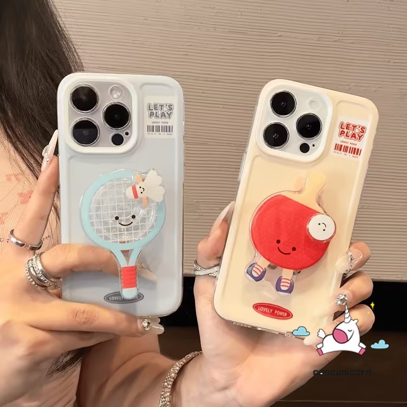 Simple Tag Graffiti คู่การ์ตูนปิงปองน่ารักแบดมินตันสําหรับ IPhone 13 15 7Plus 11 14 12 Pro Max XR XS Max X 14 7 8 15 Plus SE2020 โปร่งใสนุ่มกรณี