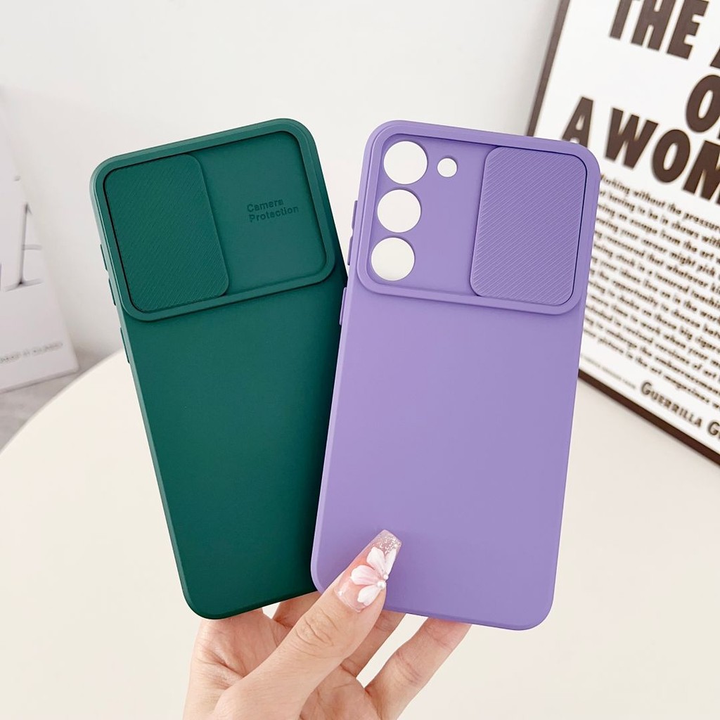 SAMSUNG หน้าต่างเลื่อนเลนส์ยามนุ่มสําหรับSamsung A06 A56 A55 A54 A36 A35 A34 A33 A53 A52S A32 A31 A24 A23 A51 Litheหนังรู้สึกกํามะหยี่กันกระแทกกรณีสมาร์ทโฟนมือถือ