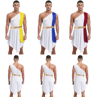 Mens โรมันโบราณกรีก Toga คอสเพลย์ชุดฮาโลวีนบทบาทเล่นเครื่องแ…