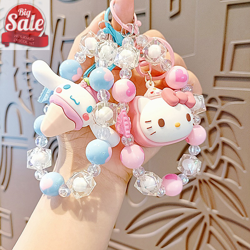 Af Sanrio Hello Kitty โทรศัพท์จี้อะนิเมะการ์ตูน Kitty หลายสไตล์ลูกปัดเคสโทรศัพท์พวงกุญแจกระเป๋าเป้สะพายหลังอุปกรณ์เสริมของขวัญ A