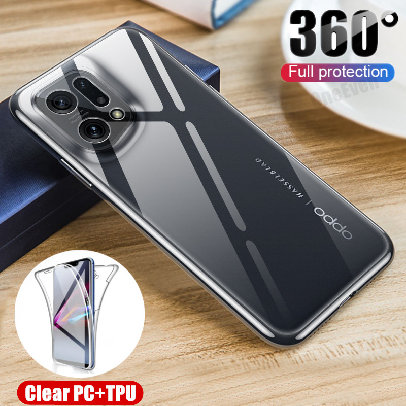 พร้อมตัวป้องกันหน้าจอfor OPPO Find X5 Pro CPH2307 CPH2305 Slim Fit Transparent 360° Protection Hard PC+TPU Case Crystal Clear Anti-yellowing Cover