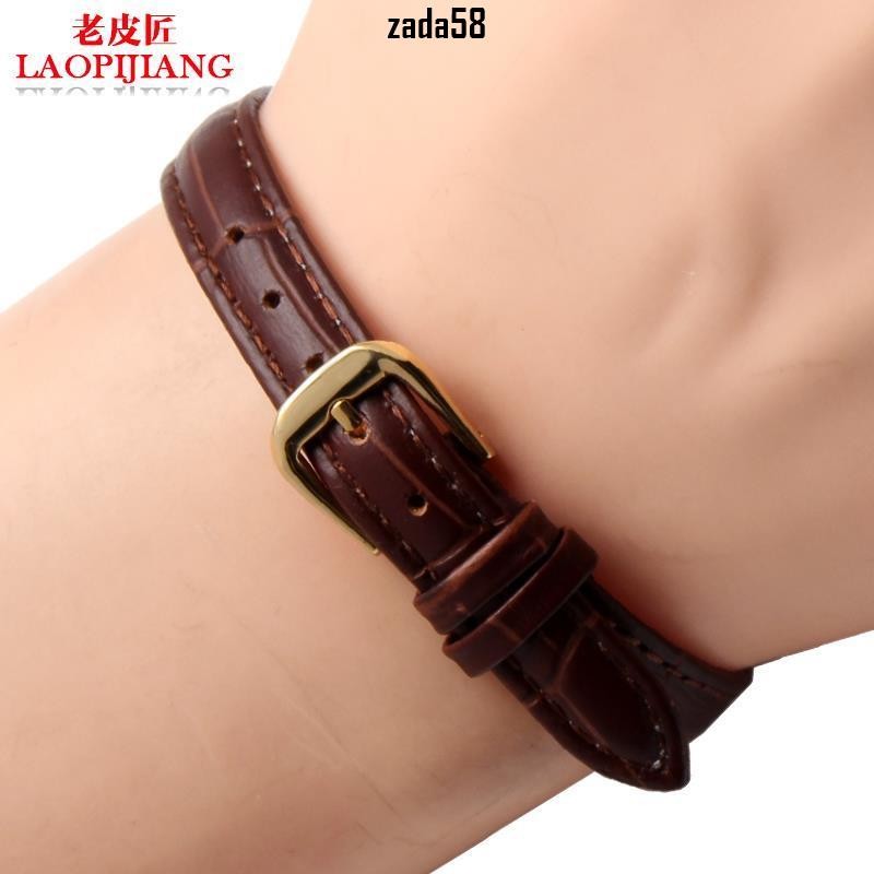 [เครื่องมือฟรี 66] สายนาฬิกาสุภาพสตรี Slim Alternative Langqin CK ELLE สายหนังแท้ 10 12 14 มม.สไตล์ห