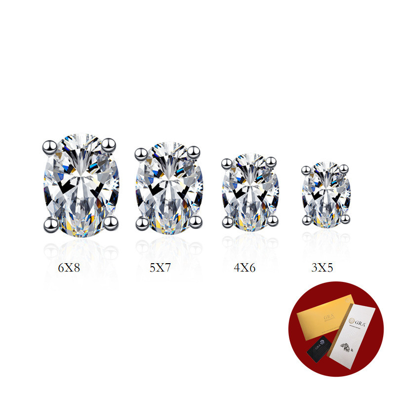 (พร้อมใบรับรอง Gra) S925 ต่างหูเงินเพชรสีขาวรูปไข่ต่างหู Moissanite รูปไข่