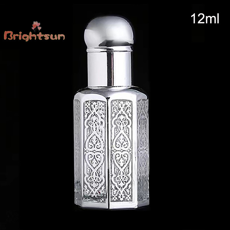 Brightsun 3/6/12ml ขวดลูกกลิ้ง Gold Dropper ขวด Travel Refillable Roll บนแก้วคอนเทนเนอร์ที่ว่างเปล่าใหม่