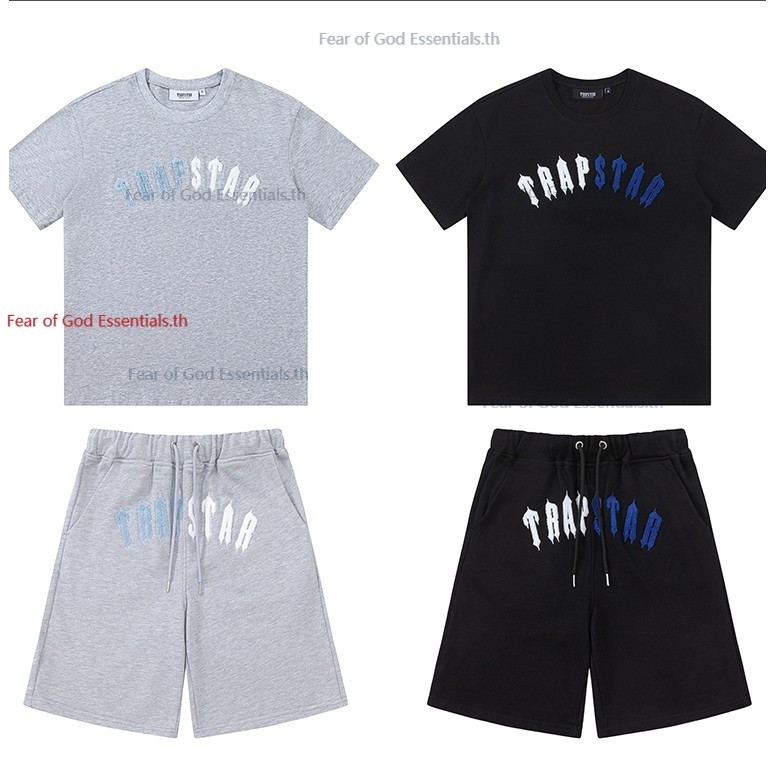 ผู้ผลิตขายส่งผู้ชายเสื้อยืดแทรปสตาร์สีฟ้าและสีขาวแฟชั่นลําลองแขนสั้นเสื้อยืดผ้าขนหนูเย็บปักถักร้อย