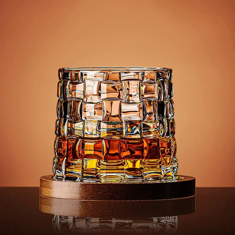 Tumbler Whiskey Glass with Base Crystal Whiskey Glasses Rotating Spinning Wine Brandy Glass Cup Drin