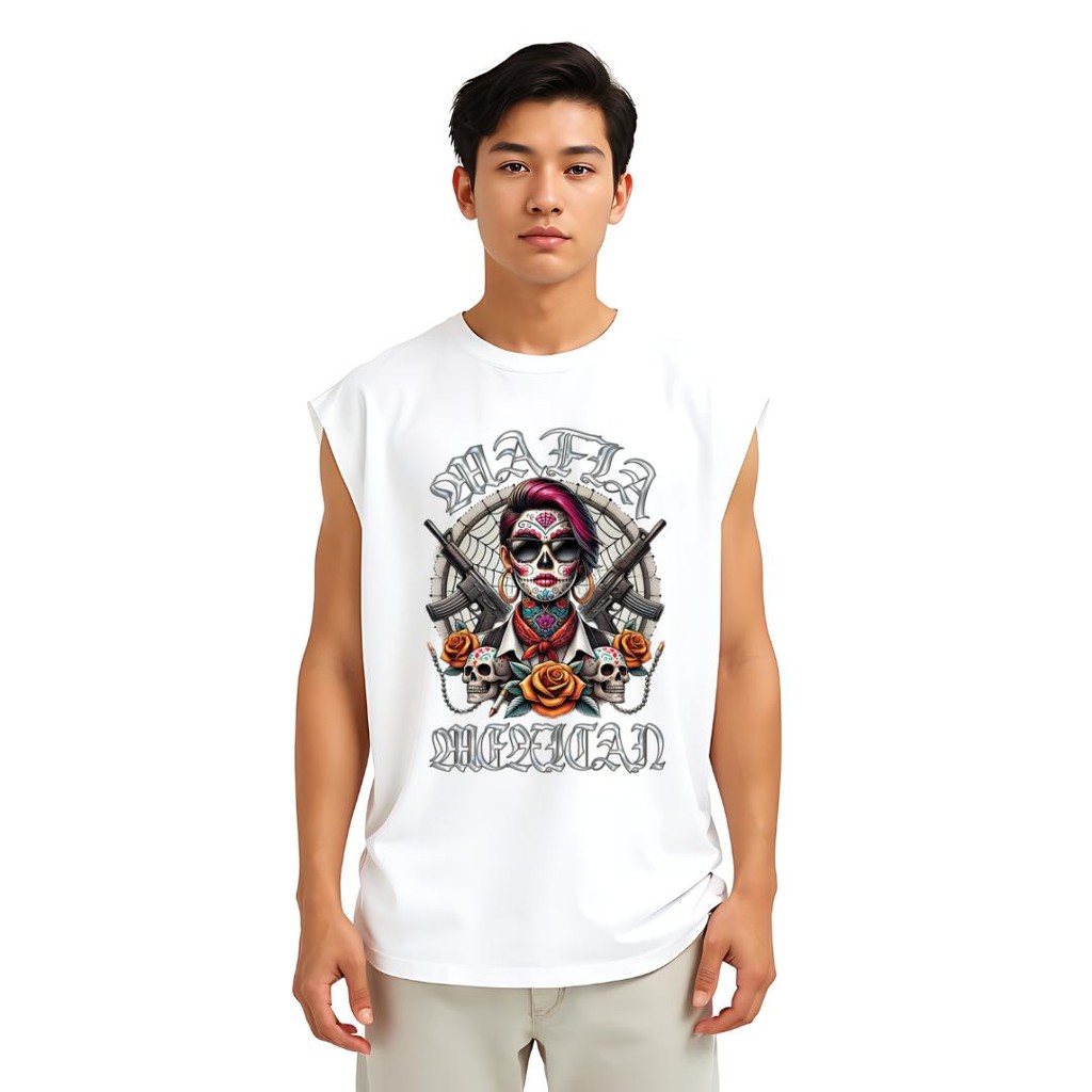 เสื้อแขนกุดโอเวอร์ไซส์Noppapot แนวDia De Los Muretos ลายSS02 ผ้าCotton100 ใส่สบาย ระบายอากาศ มีปลายทาง