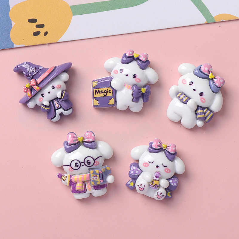 การ์ตูนนักมายากลเงาลูกสุนัข DIY อุปกรณ์เรซินเจาะรูเครื่องประดับกิ๊บติดผมเคสโทรศัพท์แก้วน้ำหมวก