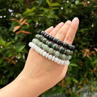 ข้อมือหยกพม่า หยกแท้ธรรมชาติ ข้อมือหยกคั่นบิดิส ขนาด10มิล 10BI