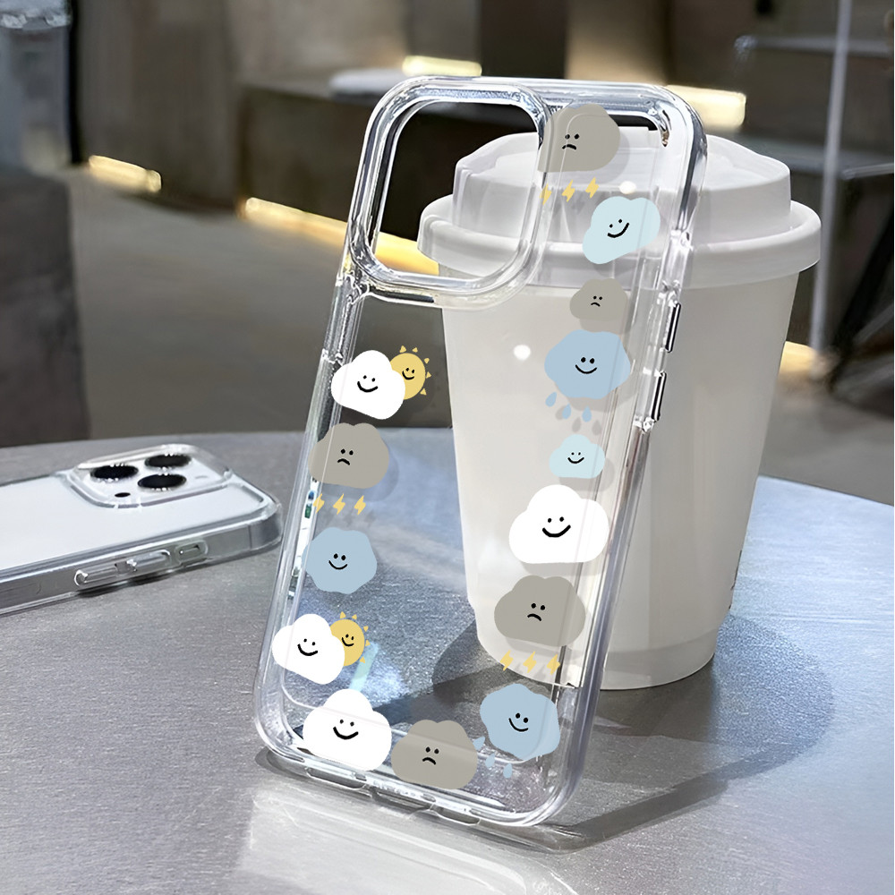 โปร่งใสสําหรับ iphone 16 pro Max 11 15promax 14 13 12 7Plus X XS Max 8 7 Clouds smile face กันกระแทก