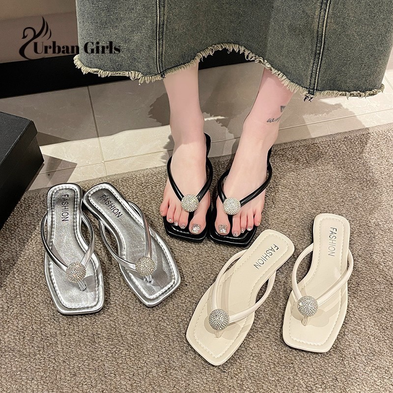 สไตล์ฝรั่งเศส Flip Flop ผู้หญิงนอกสวมใส่แบนแฟชั่นร้อยกันลื่นอากาศชายหาดทะเลคลิปนิ้วเท้ารองเท้าแตะ