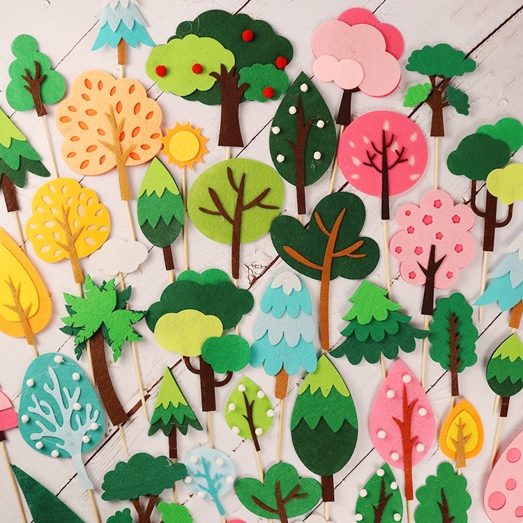 ต้นคริสต์มาสรูปตกแต่งเค้ก Topper 3 ชิ้น Forest series อุปกรณ์เค้ก สีชมพู/เหลือง/ฟ้า/เขียว 90+ สไตล์