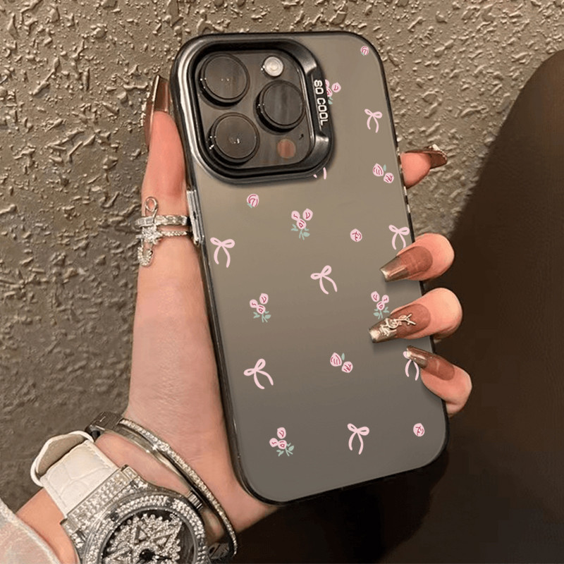 เคสโทรศัพท์แอปเปิ้ล ทนต่อสิ่งสกปรก 11 12 13 14 15 Pro Max XS X XR 7 8 14Plus ป้องกันการชนกันโบว์และดอกไม้สีชมพู