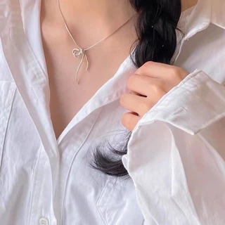 Silver Bowknot Pendanr Necklace Clavicle Choker Chain Gift วันวาเลนไทน์