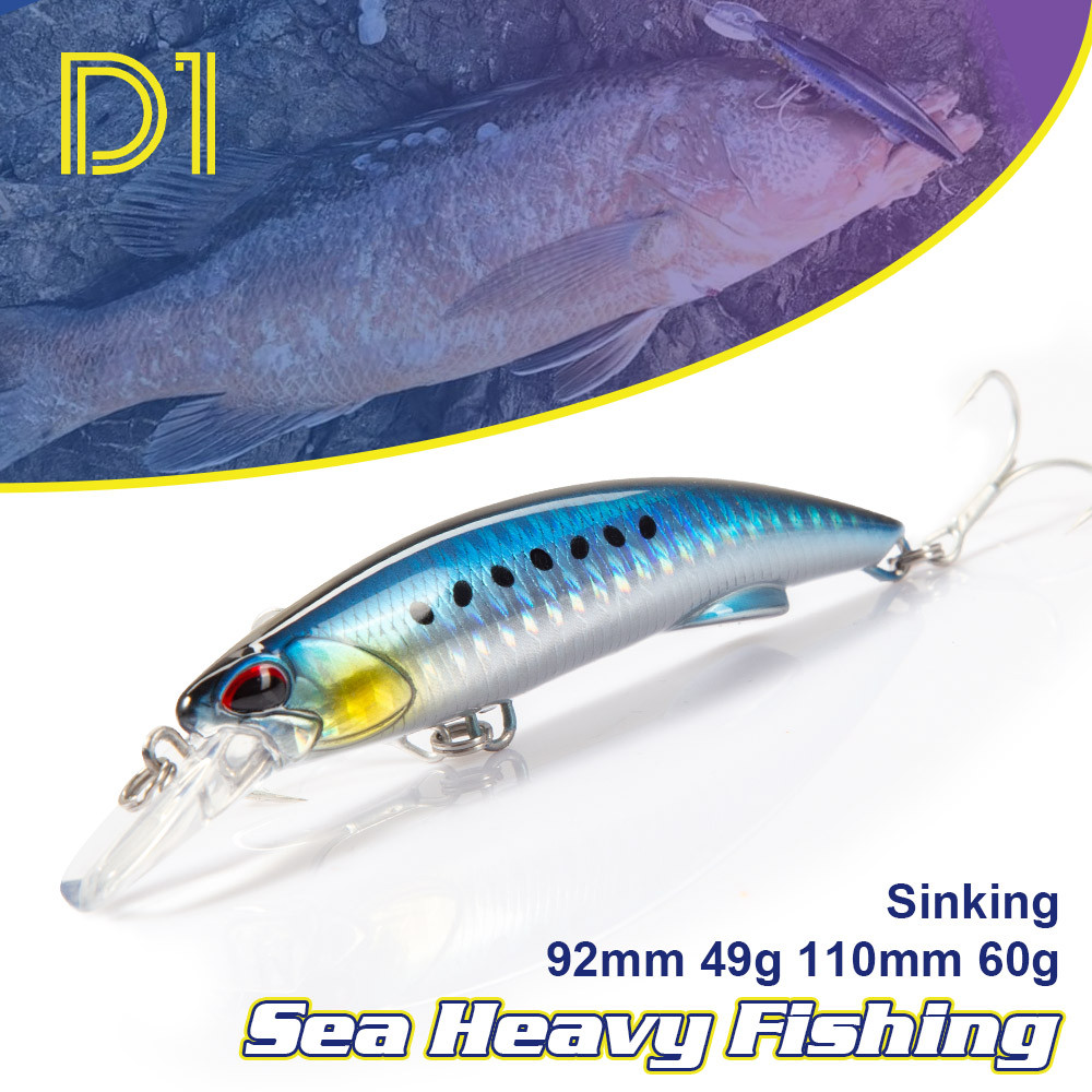 D1 Sea Minnow Heavy Sinking Lure 92 มม.49g 110 มม.60g Rocks & Beach Hard เหยื่อทูน่า Wobblers ปลาคาร์พ Crankbait Pike พร้อมตะขอ Treble