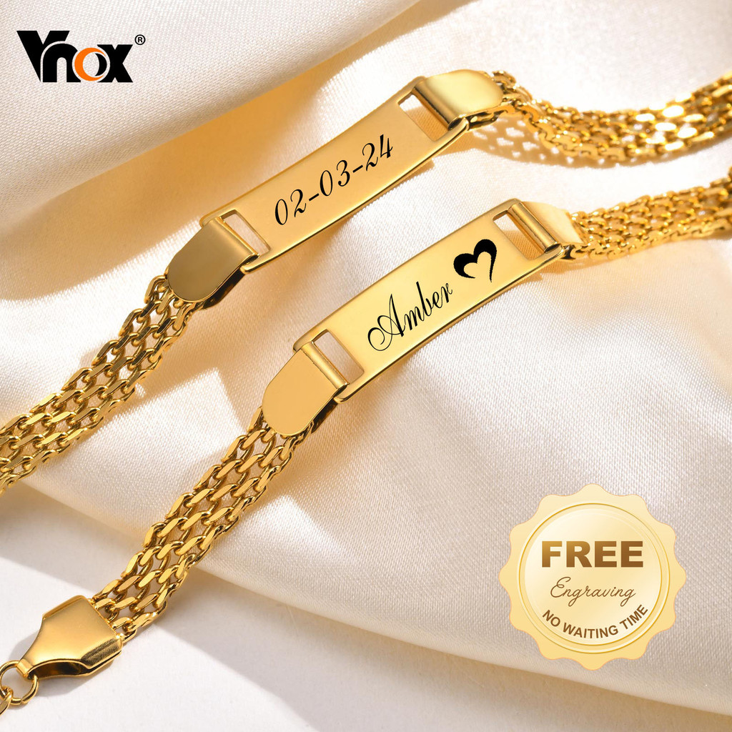 Vnox Custom ชื่อ ID สร้อยข้อมือสําหรับเด็กทารกเด็ก,แม่ & Bbaby Braceet ชุด,ฟรีแกะสลัก Charm สร้อยข้อมือส่วนบุคคลของขวัญ