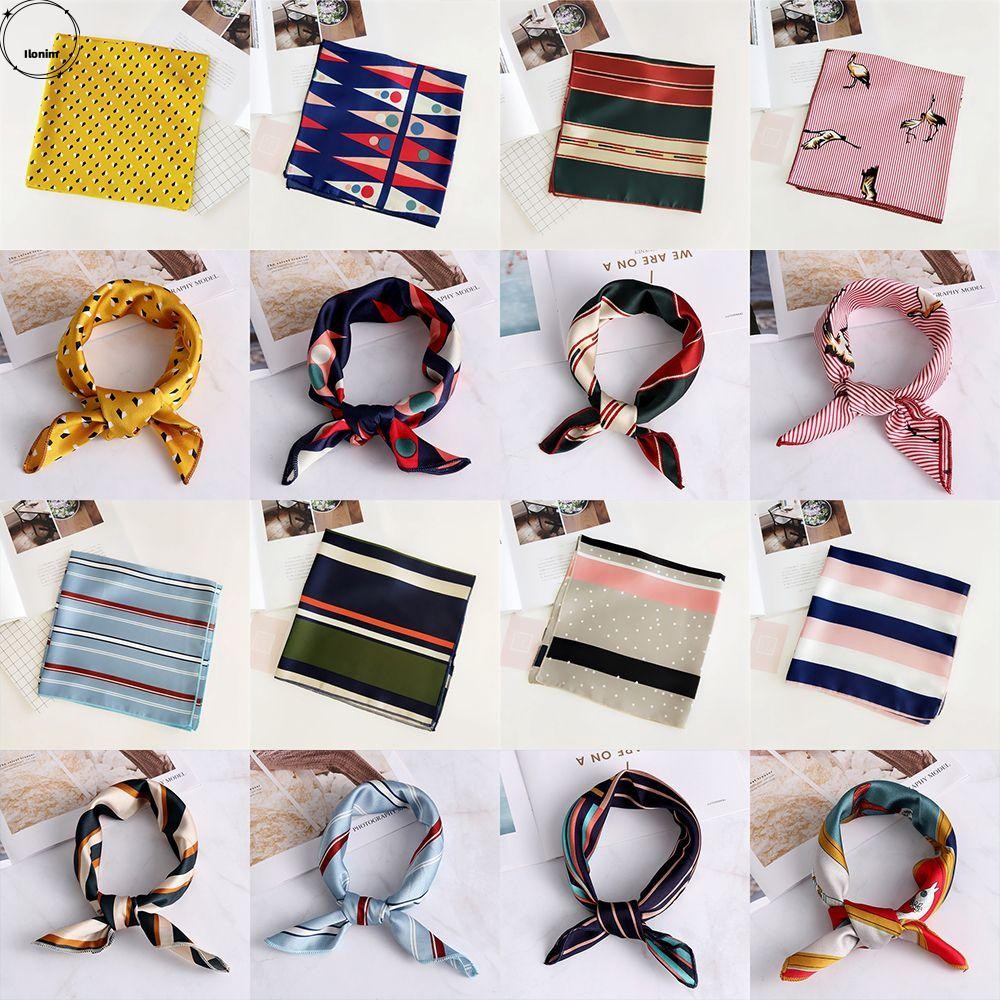 ไอลอนิม ผู้หญิงผ้าพันคอสแควร์ขนาดเล็กวินเทจสุภาพสตรีหัวคอผูกกระเป๋าผูกข้อมือห่อผ้าเช็ดหน้า