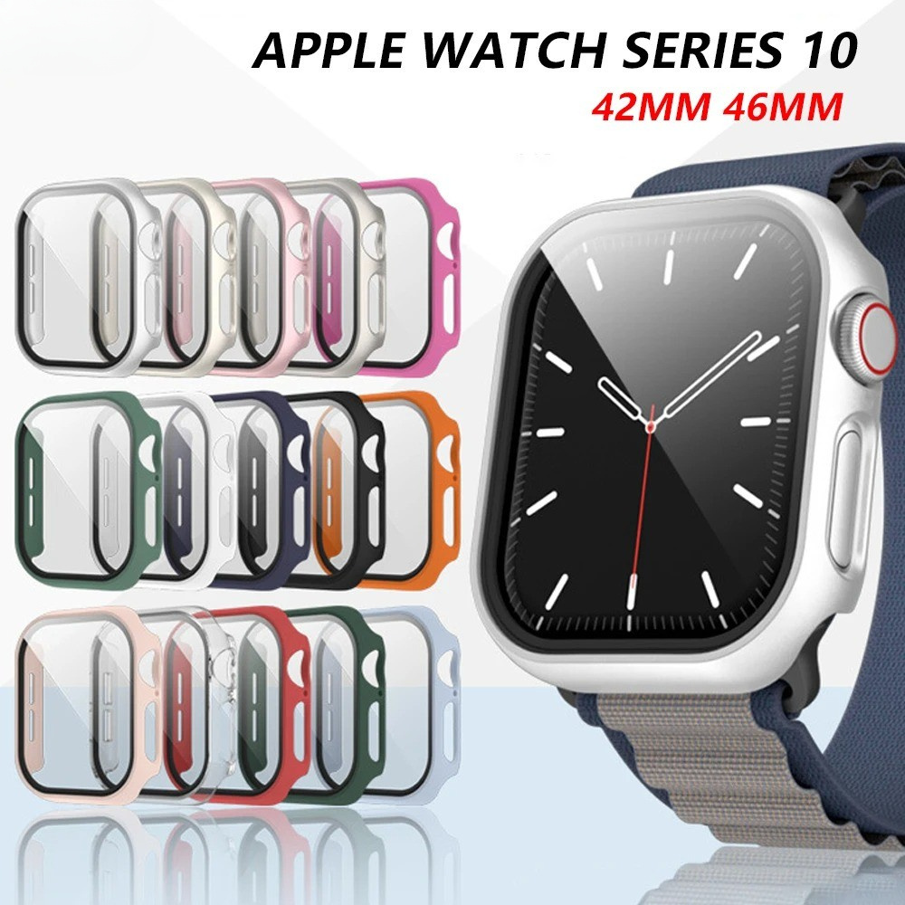 กระจกนิรภัย + ฝาครอบสําหรับ Apple Watch 10 42 มม.46 มม.Matte Hard PC กันชนป้องกันหน้าจอกรณี iWatch series 10 42/46 อุปกรณ์เสริม