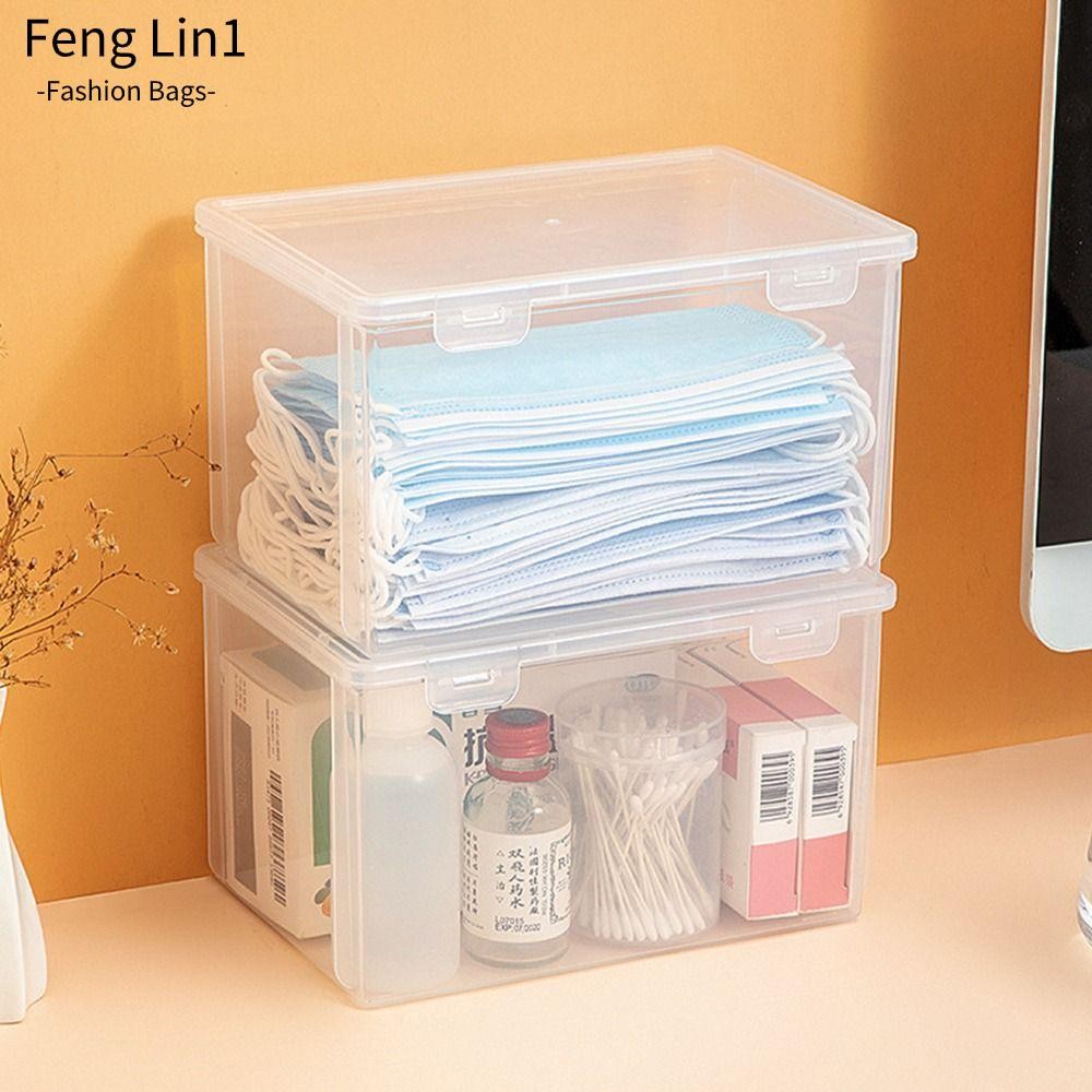Fengling 1 ชิ้นพลิกกล่อง,หนาโปร่งใสกล่องเก็บ,พลาสติกกันฝุ่นขนาดเล็กขนาดใหญ่แบบพกพายาเก็บยาเครื่องประดับต่างหูเครื่องสําอาง