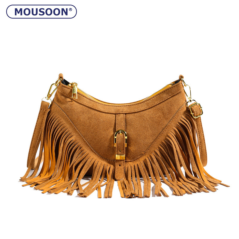 Mousoon กระเป๋าสะพายข้างสไตล์เกาหลีของผู้หญิง Retro Idyllic พู่กระเป๋าสะพาย