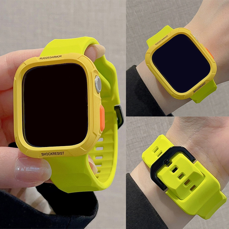 เคส + สายรัดซิลิโคนนุ่มกีฬา สำหรับ Apple Watch Series 10/9/8/7/6/5/4 Ultra 1/2 ขนาด 40/41/42/44/45/46/49 มม.