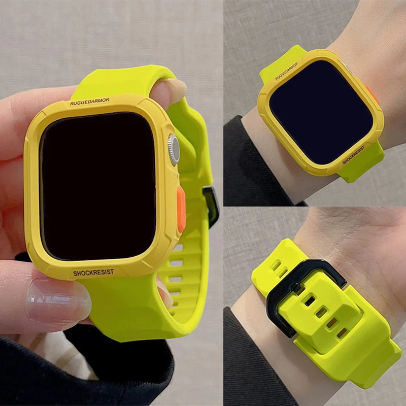 เคส + สายรัดซิลิโคนนุ่มกีฬา สำหรับ Apple Watch Series 10/9/8/7/6/5/4 Ultra 1/2 ขนาด 40/41/42/44/45/46/49 มม.