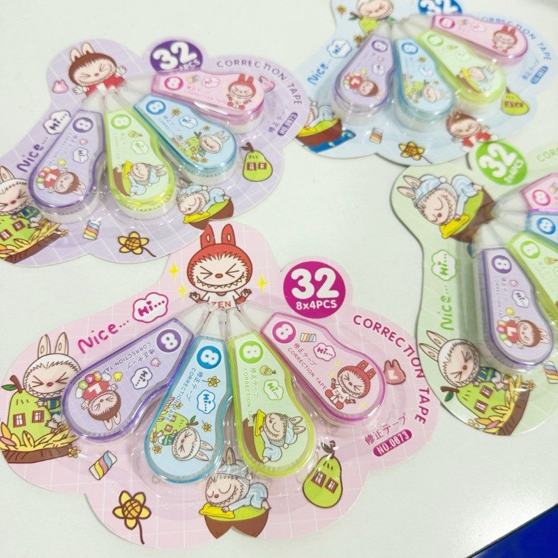 labubu เทปลบคําผิด  4 ชิ้น ลายการ์ตูนซานริโอ้น่ารัก  ขนาดเล็ก 32 เมตร เครื่องเขียน สําหรับโรงเรียน