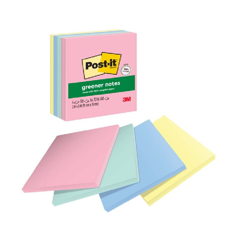 POST-IT กระดาษโน้ต กรีนเนอร์โน้ต รุ่น 654-4R-AP คละสี ขนาด 3x3 นิ้ว (แพ็ค 4 เล่ม)