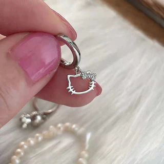 2 ชิ้น/เซ็ตแฟชั่น Rhinestone Alloy Bowknot Cat ต่างหูสําหรับผู้หญิง