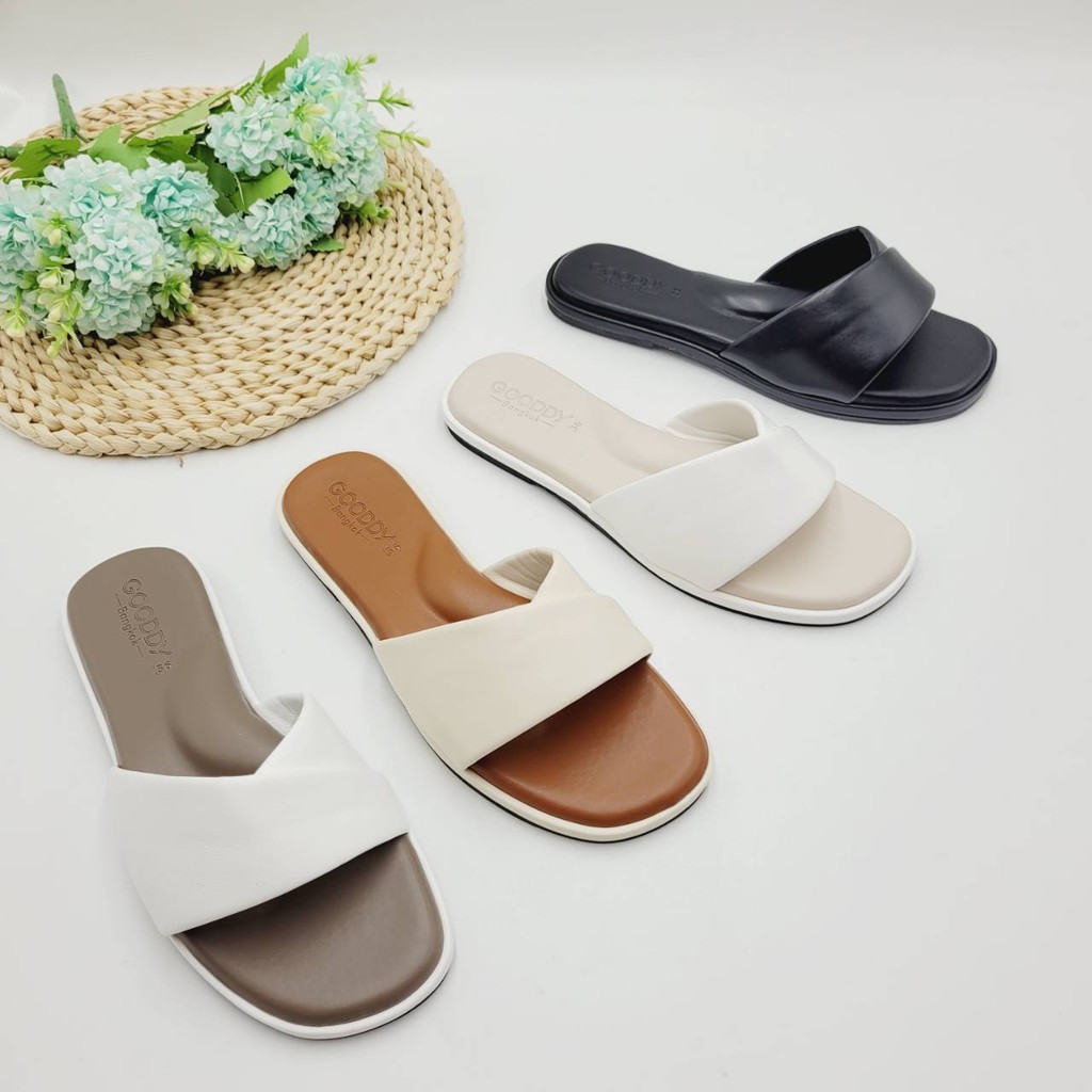 รองเท้าแตะแบบสวม สายคาดหน้าหนังพับเก็บหน้าเท้าสวย (เสริมอุ้งเท้า) รุ่น Z5631