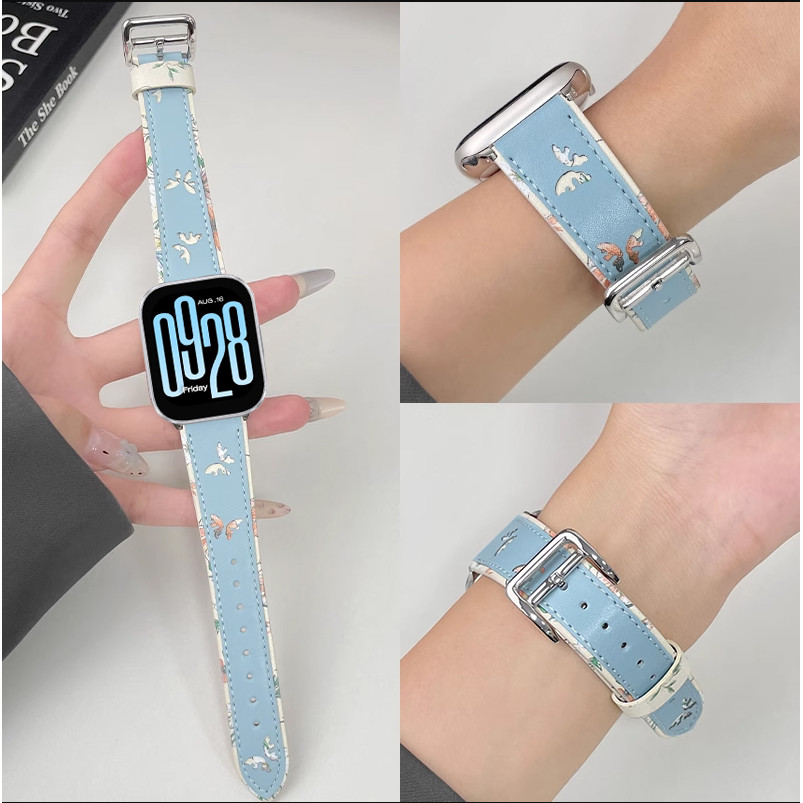 Retro ผีเสื้อพิมพ์สายหนังสําหรับ Redmi นาฬิกา 5 3 Active Smartwatch สายรัดข้อมือผู้หญิง Redmi นาฬิกา 5 Lite นาฬิกาอุปกรณ์เสริม