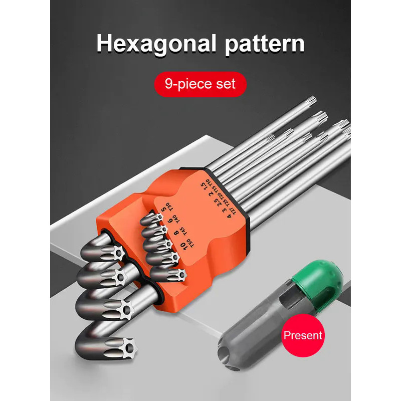 9Pcs Torx Star Wrench Kits Set Allen Keys Hexagon Hex Head Spanner Keys Set Double End L Type Star S