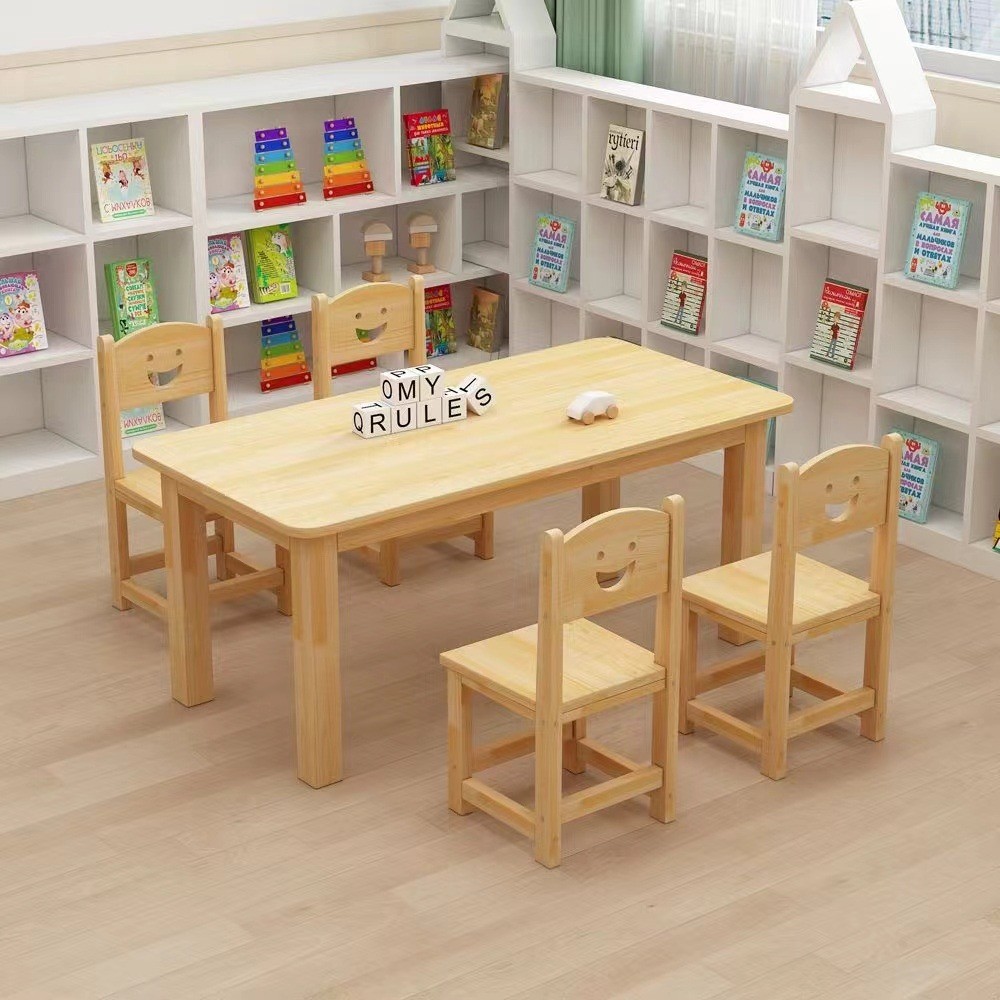 ชุดโต๊ะกิจกรรมเด็กเล็ก 1 - 3 ปี Montessori Toddler Table and Chairs Set ชุดโต๊ะและเก้าอี้ไม้เนื้อแข็ง