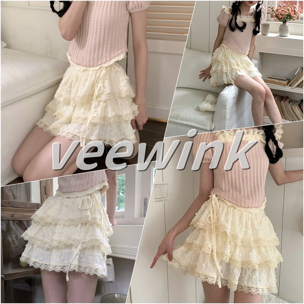 Veewink พร้อมส่งจากกทม วันผูกลูกไม้หวานกระโปรงสั้น กระโปรง กระโปรงเค้กที่อ่อนเยาว์และมีพลังของผู้หญิงรุ่นใหม่