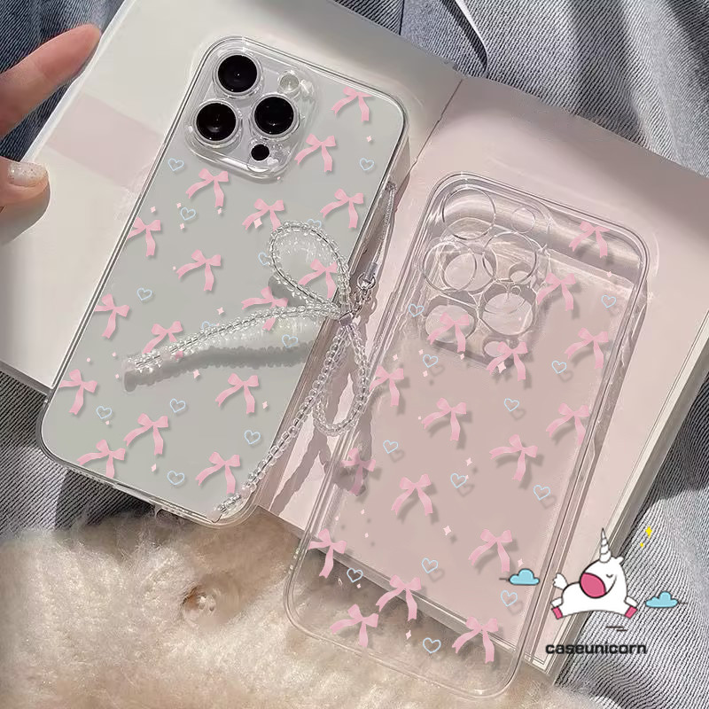 Simple Bow สร้อยข้อมือสําหรับ Redmi 13C 9T 9C 12C 10 9A 12 10C A1 9 A2 10A หมายเหตุ 11 9 12 10 13 8 10s 11s Pro Max Poco M3 X6 X5 Pro Mi 11 การ์ตูนโปร่งใสโบว์ เคสลายจุด