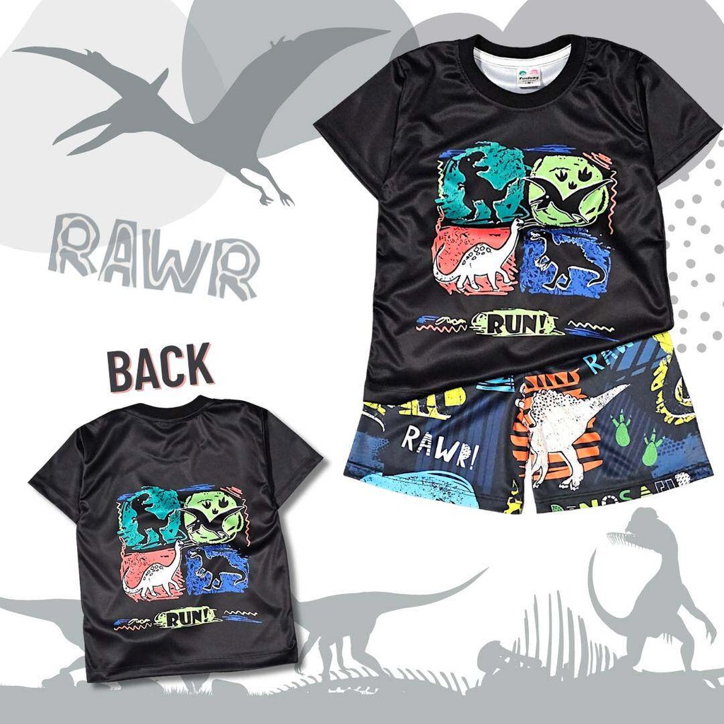 DI0879#5 ชุดเด็ก เสื้อแขนสั้น+กางเกงขาสั้น ลายการ์ตูน ไดโนเสาร์ ผ้าไมโครเกรดA เสื้อผ้าเด็กแฟชั่น ชุดเด็กลายการ์ตูน