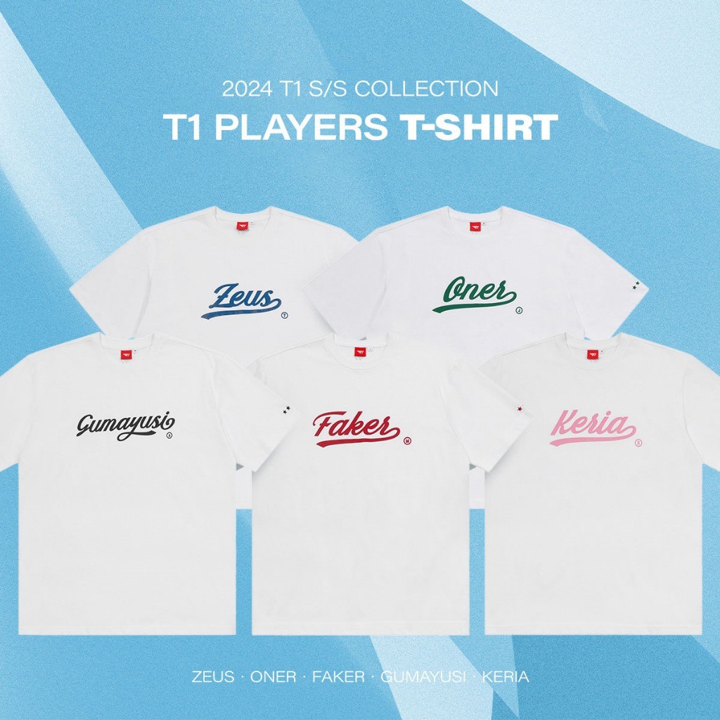เสื้อยืด T1 - เสื้อยืดผู้เล่น T1 - Faker-Zoeus-Gumayusi-Keria-Oner